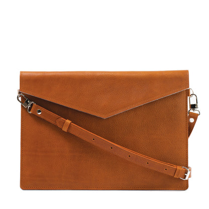 tan color leather sleeve bag for macbook air pro 13 14 15 16 made from premium Italian leather with zipper pocket and adjustable strap