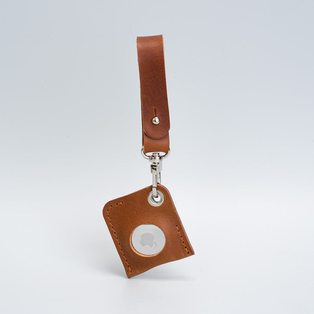 tan leather airtag bag charm